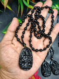 Black Obsidian Kwan Yin Pendant with Obsidian Bead Mala – 15 Inch, 58 gms Talisman for Protection, Healing & Divine Guidance | Gemstone Mala | Birthday Gift | ONE PIECE ONLY