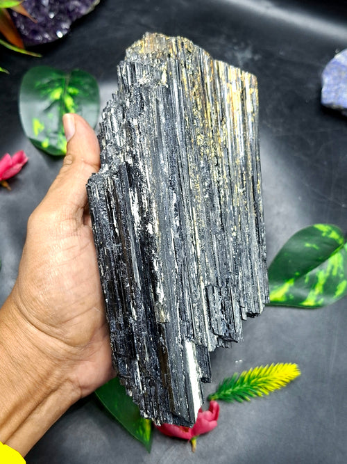 Black Tourmaline Specimen – 1800 gms, 4 Inches Powerful Crystal for Protection, Grounding, Healing & Home Décor