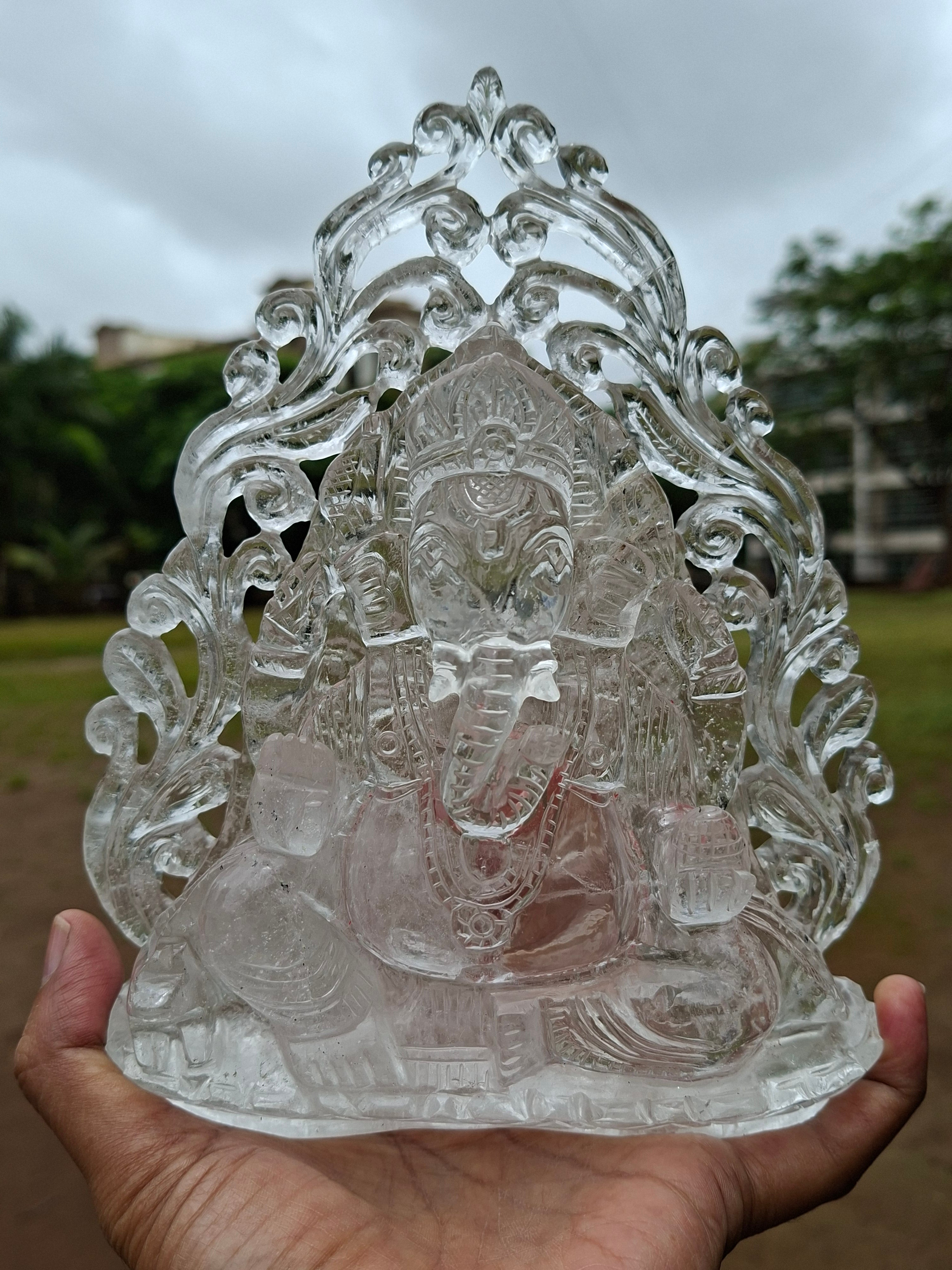 Lord Ganesh Statue in Himalayan Quartz: A Divine Symbol of Peace, Prosperity, and Spiritual Healing | Reiki/Chakra/Healing/Energy | Home Decor