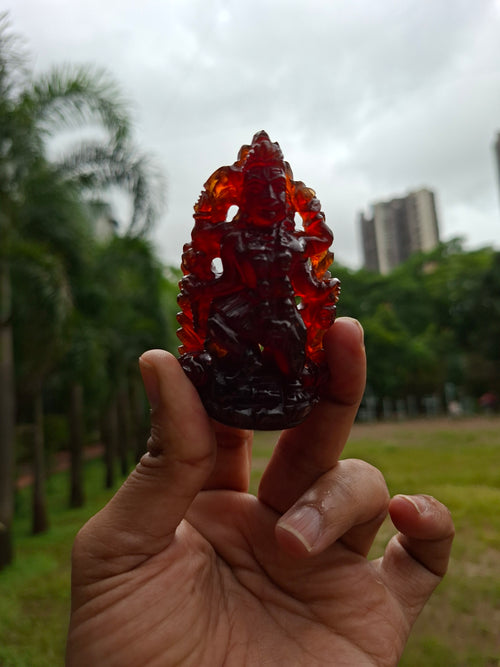 Goddess Kali Statue in Hessonite Garnet (Gomed) Stone: Elevate Your Space with Divine Power and Prosperity | Weight 710 carats