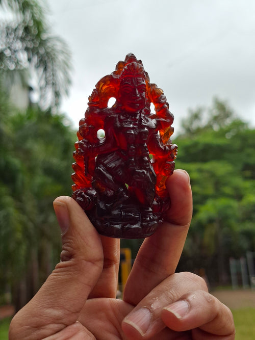 Goddess Kali Statue in Hessonite Garnet (Gomed) Stone: Elevate Your Space with Divine Power and Prosperity | Weight 710 carats