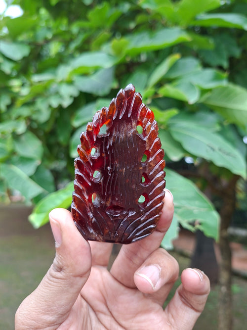 Goddess Kali Statue in Hessonite Garnet (Gomed) Stone: Elevate Your Space with Divine Power and Prosperity | Weight 710 carats