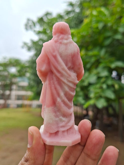 Lord Jesus Carving in Pink Opal Stone: A Rare Gemstone Statue of Divine Love and Healing | Weight 130 gms