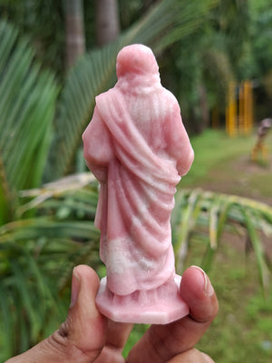 Lord Jesus Carving in Pink Opal Stone: A Rare Gemstone Statue of Divine Love and Healing | Weight 130 gms