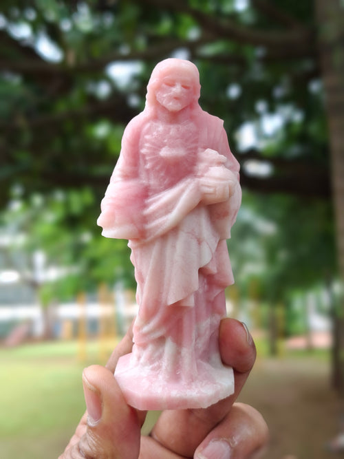 Lord Jesus Carving in Pink Opal Stone: A Rare Gemstone Statue of Divine Love and Healing | Weight 130 gms