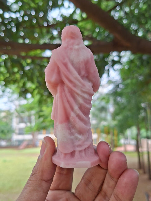 Lord Jesus Carving in Pink Opal Stone: A Rare Gemstone Statue of Divine Love and Healing | Weight 130 gms