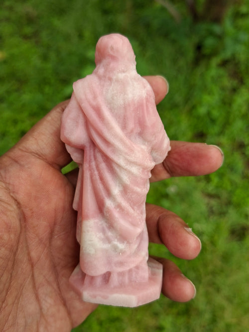 Lord Jesus Carving in Pink Opal Stone: A Rare Gemstone Statue of Divine Love and Healing | Weight 130 gms