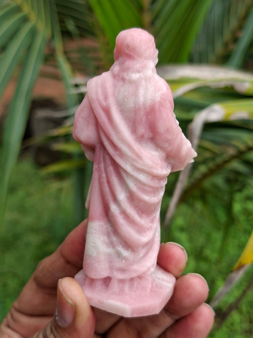 Lord Jesus Carving in Pink Opal Stone: A Rare Gemstone Statue of Divine Love and Healing | Weight 130 gms