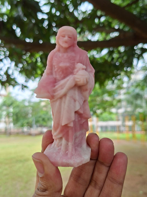 Lord Jesus Carving in Pink Opal Stone: A Rare Gemstone Statue of Divine Love and Healing | Weight 130 gms