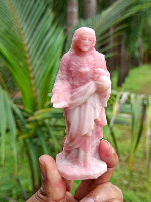 Lord Jesus Carving in Pink Opal Stone: A Rare Gemstone Statue of Divine Love and Healing | Weight 130 gms