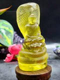 Citrine Lord Buddha Protected by Serpent Carving – A Masterpiece of Protection, Abundance, and Spiritual Strength | Reiki/Chakra/Healing/Energy | Home Decor