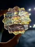 Guanyin Bodhisattva Carving on Lotus in Multi-Fluorite Stone – 113 gms, 3 Inch Spiritual Talisman for Décor, Protection & Meditation