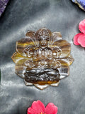 Guanyin Bodhisattva Carving on Lotus in Multi-Fluorite Stone – 113 gms, 3 Inch Spiritual Talisman for Décor, Protection & Meditation