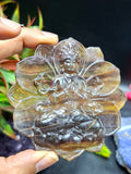 Guanyin Bodhisattva Carving on Lotus in Multi-Fluorite Stone – 113 gms, 3 Inch Spiritual Talisman for Décor, Protection & Meditation