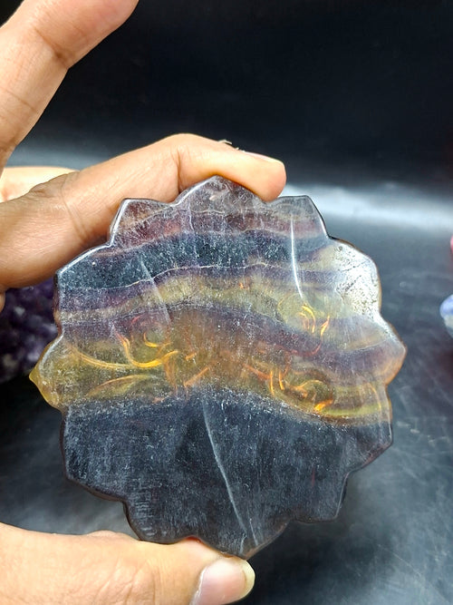 Guanyin Bodhisattva Carving on Lotus in Multi-Fluorite Stone – 97 gms, 3 Inches | Reiki/Chakra/Healing/Energy | Home Decor