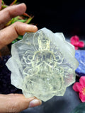 Guanyin Bodhisattva Carving on Lotus in Natural Citrine Stone – 102 gms, 3 Inches Long Spiritual Talisman for Calm Mind, Corporate Growth and Financial Protection