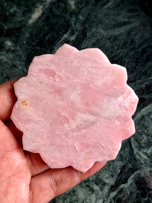 Guanyin Bodhisattva Carving on Lotus in Pink Opal – A Symbol of Compassion, Healing, and Emotional Serenity