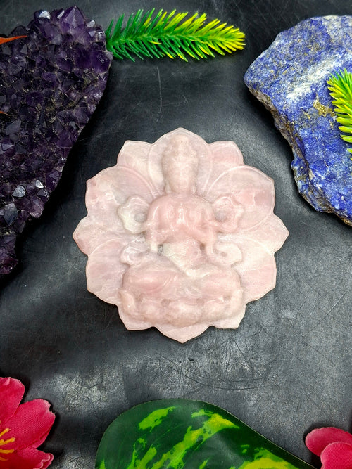 Guanyin Bodhisattva Carving on Lotus in Pink Opal – A Symbol of Compassion, Healing, and Emotional Serenity