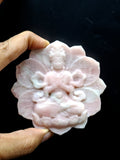 Guanyin Bodhisattva Carving on Lotus in Pink Opal – A Symbol of Compassion, Healing, and Emotional Serenity