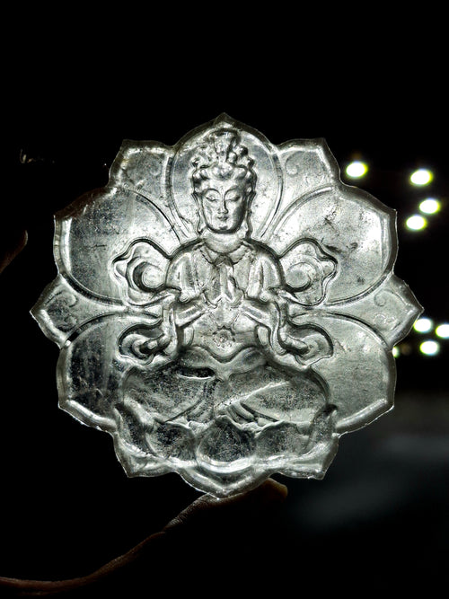 Guanyin Bodhisattva Carving on Lotus in Natural Clear Quartz – 106 gms, 3 Inches | Spiritual Healing Crystal, Meditation Tool, Home & Office Decor