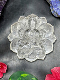 Guanyin Bodhisattva Carving on Lotus in Natural Clear Quartz – 106 gms, 3 Inches | Spiritual Healing Crystal, Meditation Tool, Home & Office Decor