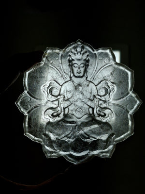 Guanyin Bodhisattva Carving on Lotus in Natural Clear Quartz – 106 gms, 3 Inches | Spiritual Healing Crystal, Meditation Tool, Home & Office Decor