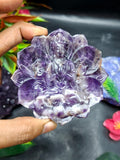 Guanyin Bodhisattva Carving on Lotus in Natural Chevron Amethyst – 117 gms, 3 Inches | Spiritual Healing Stone, Meditation Tool & Protective Talisman