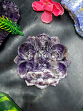 Guanyin Bodhisattva Carving on Lotus in Natural Chevron Amethyst – 117 gms, 3 Inches | Spiritual Healing Stone, Meditation Tool & Protective Talisman