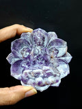 Guanyin Bodhisattva Carving on Lotus in Natural Chevron Amethyst – 117 gms, 3 Inches | Spiritual Healing Stone, Meditation Tool & Protective Talisman