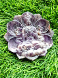 Guanyin Bodhisattva Carving on Lotus in Natural Chevron Amethyst – 117 gms, 3 Inches | Spiritual Healing Stone, Meditation Tool & Protective Talisman