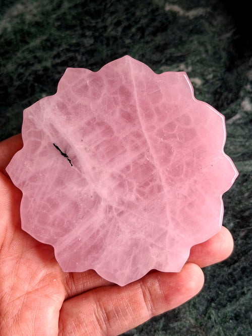 Guanyin Bodhisattva Carving on Lotus in Natural Rose Quartz – 126g, 3" | Spiritual Decor & Healing Crystal