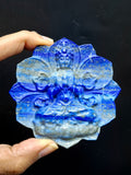 Guanyin Bodhisattva Carving on Lotus in Lapis Lazuli Stone – 122 gms, 3 Inches | Elegant Home Decor and Spiritual Healing