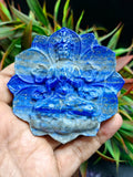Guanyin Bodhisattva Carving on Lotus in Lapis Lazuli Stone – 122 gms, 3 Inches | Elegant Home Decor and Spiritual Healing