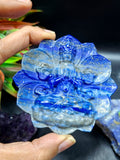Guanyin Bodhisattva Carving on Lotus in Lapis Lazuli Stone – 122 gms, 3 Inches | Elegant Home Decor and Spiritual Healing