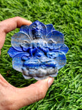 Guanyin Bodhisattva Carving on Lotus in Lapis Lazuli Stone – 122 gms, 3 Inches | Elegant Home Decor and Spiritual Healing