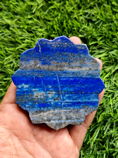 Guanyin Bodhisattva Carving on Lotus in Lapis Lazuli Stone – 122 gms, 3 Inches | Elegant Home Decor and Spiritual Healing