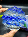 Guanyin Bodhisattva Carving on Lotus in Lapis Lazuli Stone – 122 gms, 3 Inches | Elegant Home Decor and Spiritual Healing