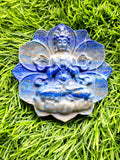 Guanyin Bodhisattva Carving on Lotus in Lapis Lazuli Stone – 122 gms, 3 Inches | Elegant Home Decor and Spiritual Healing