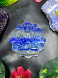 Guanyin Bodhisattva Carving on Lotus in Lapis Lazuli Stone – 122 gms, 3 Inches | Elegant Home Decor and Spiritual Healing