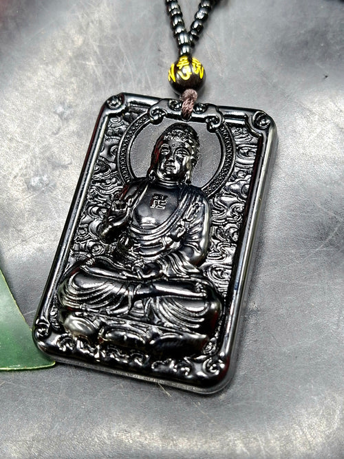 Black Obsidian Buddha Pendant with Obsidian Bead Mala: A Symbol of Protection, Peace, and Corporate Growth | Gemstone Mala | Birthday Gift | ONE PIECE ONLY