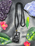 Black Obsidian Buddha Pendant with Obsidian Bead Mala: A Symbol of Protection, Peace, and Corporate Growth | Gemstone Mala | Birthday Gift | ONE PIECE ONLY