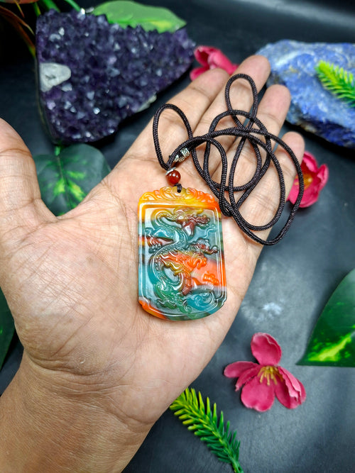 Chinese Jade Dragon Pendant Mala: A Symbol of Strength, Wisdom and Success | Gemstone Mala | Birthday Gift