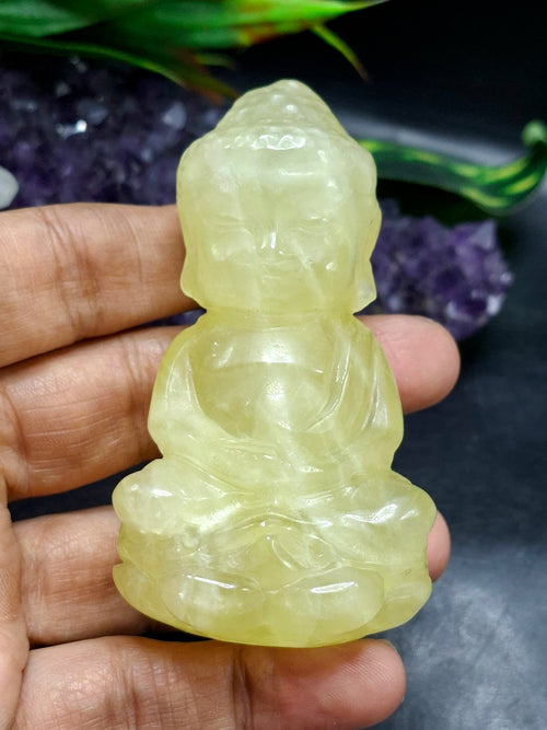 Baby Lord Buddha Carving in Citrine Gemstone – A Radiant Symbol of Peace, Positivity, and Prosperity | Home Decor | Weight 129  gms