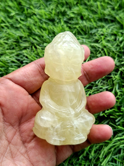 Baby Lord Buddha Carving in Citrine Gemstone – A Radiant Symbol of Peace, Positivity, and Prosperity | Home Decor | Weight 129  gms