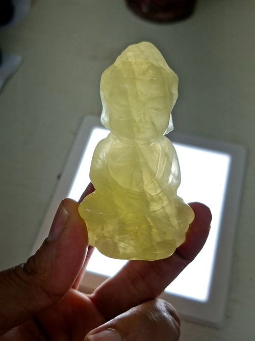 Baby Lord Buddha Carving in Citrine Gemstone – A Radiant Symbol of Peace, Positivity, and Prosperity | Home Decor | Weight 129  gms