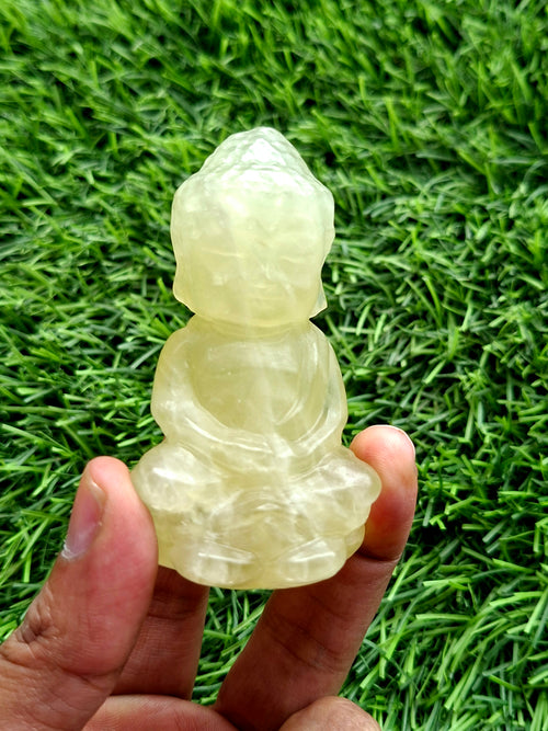Baby Lord Buddha Carving in Citrine Gemstone – A Radiant Symbol of Peace, Positivity, and Prosperity | Home Decor | Weight 129  gms