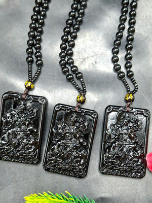 Black Obsidian Kwan Yin Pendant with Obsidian Bead Mala – A Divine Blend of Protection, Compassion, and Spiritual Harmony | Gemstone Mala | Birthday Gift | Weight 63 gms | ONE PIECE ONLY