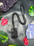 Black Obsidian Kwan Yin Pendant with Obsidian Bead Mala – A Divine Blend of Protection, Compassion, and Spiritual Harmony | Gemstone Mala | Birthday Gift | Weight 63 gms | ONE PIECE ONLY