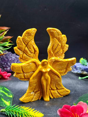 Yellow Jade Angel with Wings – A Symbol of Peace, Protection, and Prosperity | Reiki/Chakra/Healing/Energy | Home Decor
