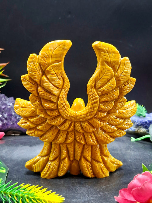 Yellow Jade Angel with Wings – A Symbol of Peace, Protection, and Prosperity | Reiki/Chakra/Healing/Energy | Home Decor